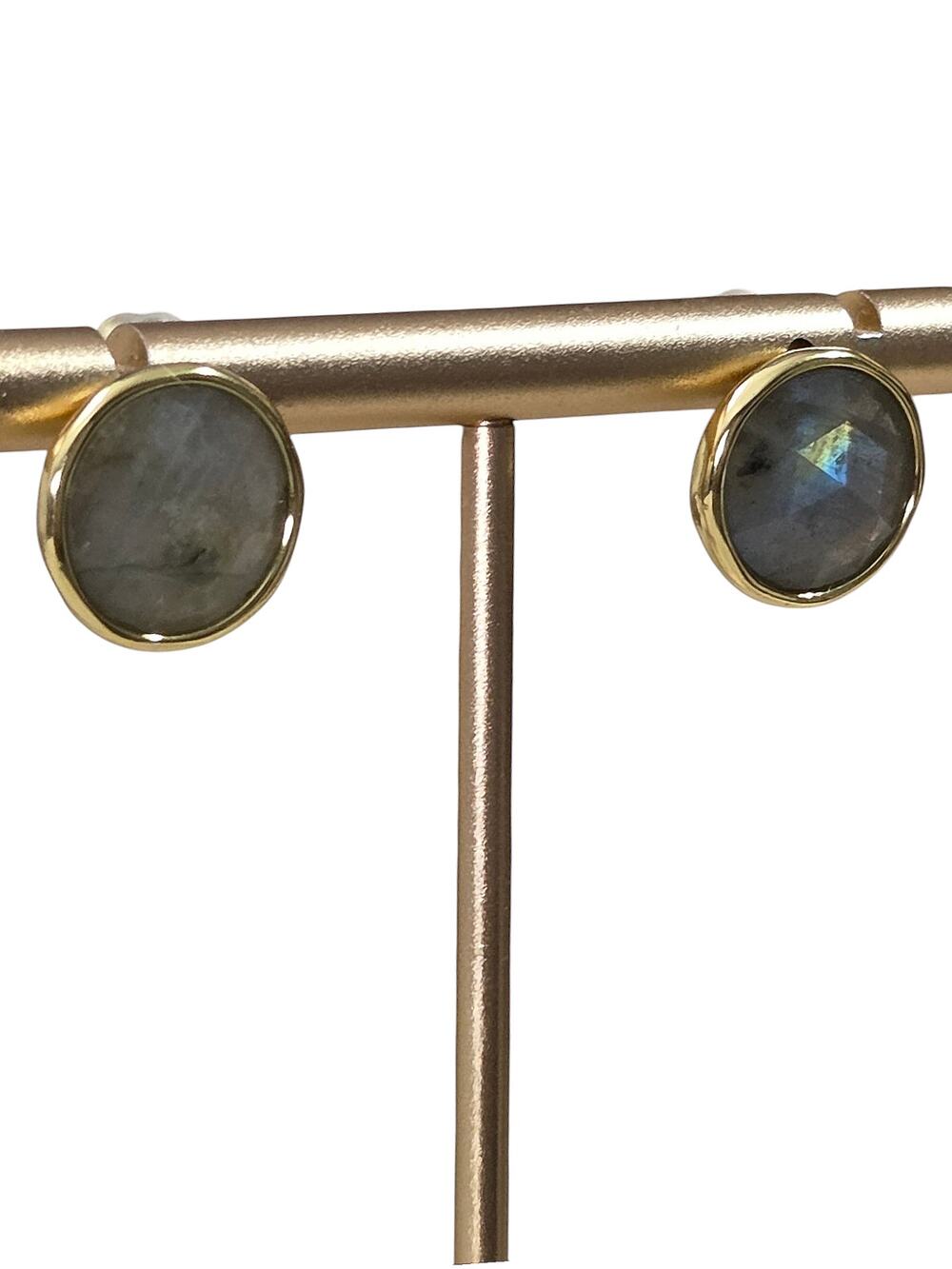 Boutique Faceted Labordorite Stone Gold Crusted Metal Stud Earrings